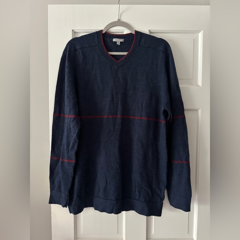 Horny Toad 100% Merino Wool Striped V-Neck Long Sleeve Pullover Sweater